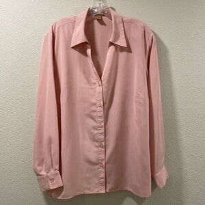 NOTATIONS V-Neck Button Down Dress Blouse, Pink - 1X